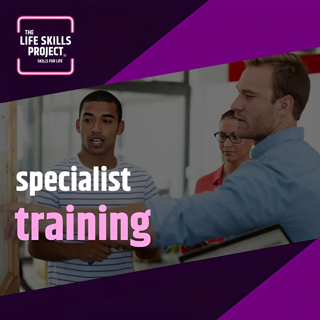 Image Title - Specialist Training
Image Description - A group of adults of mixed genders and ethnicities participating in a training session